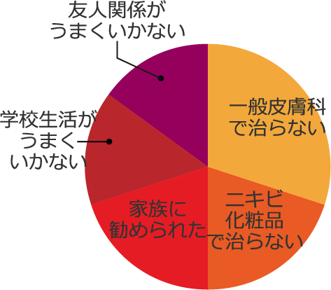 学校生活がうまくいかない友人関係がうまくいかない一般皮膚科で治らないニキビ化粧品で治らない家族に勧められた